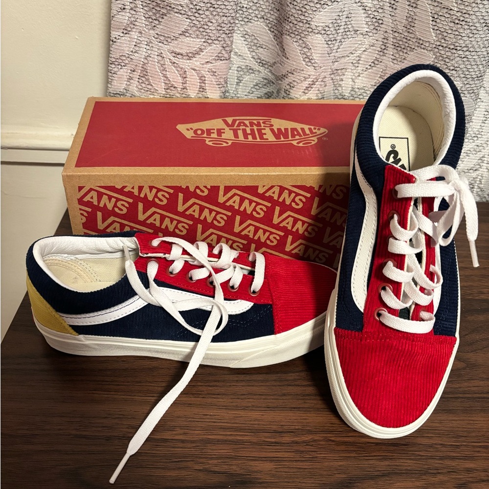 Vans Red, Blue, and Yellow Sneakers
